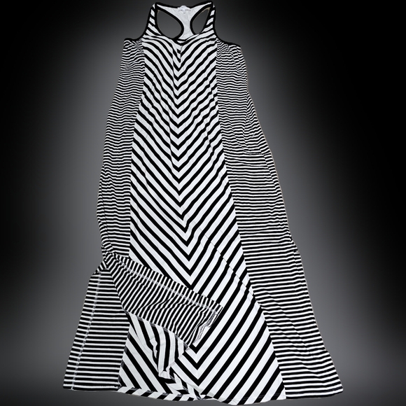 Soma Maxi Striped Rayon Spandex Tank Dress Black and White Racer Back Size Lg - Picture 1 of 14